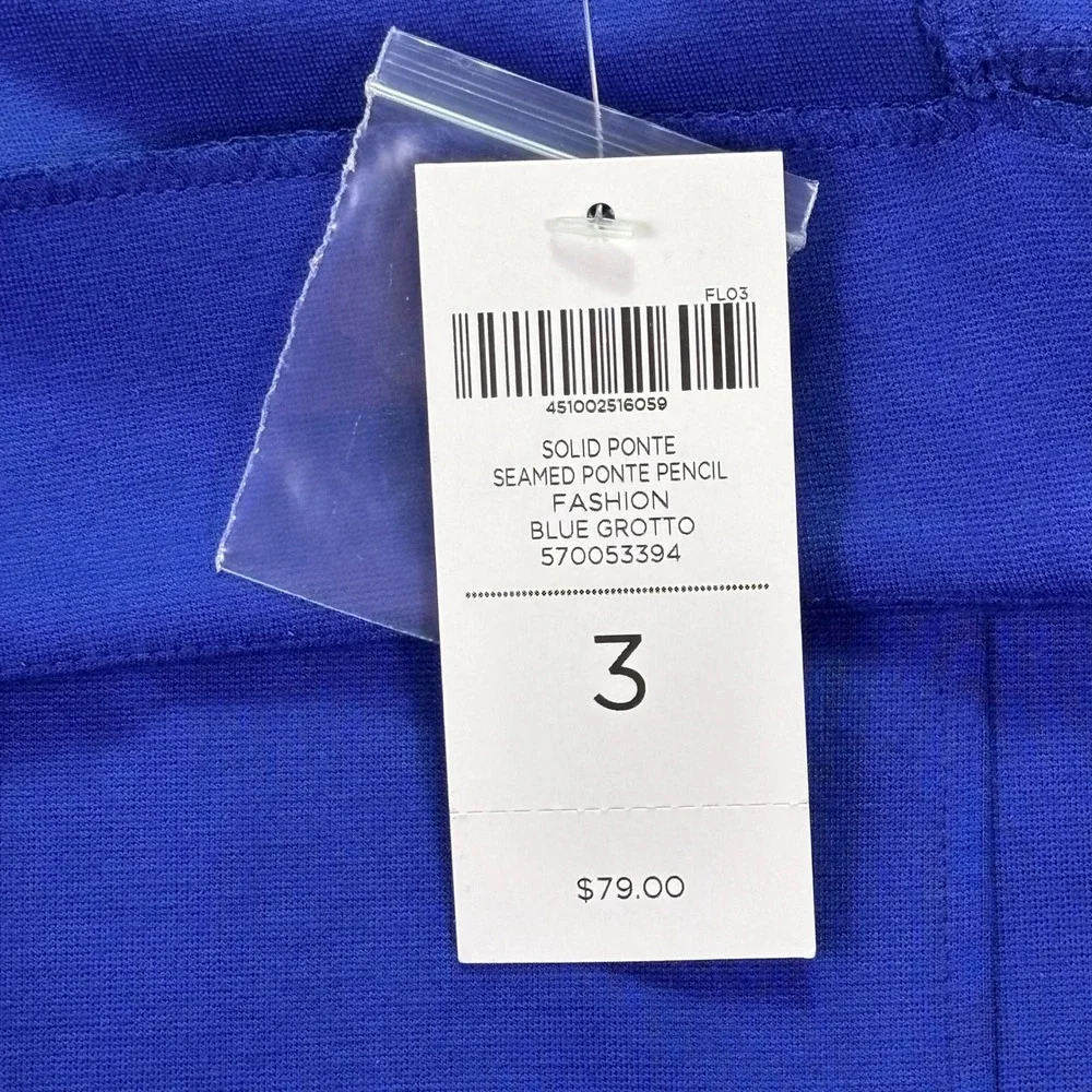 NWT Chico's‎ Women Skirt Sz 3 Blue Grotto Solid Seamed Ponte Pencil Skirt
